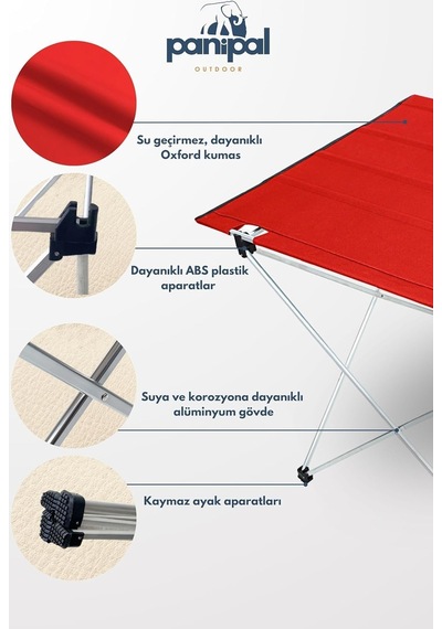 Omuz Askılı Katlanır Kamp Ve Piknik Masası, Metal Çerçeve, Taşınabilir, Tr Menşeli Kırmızı Genel
