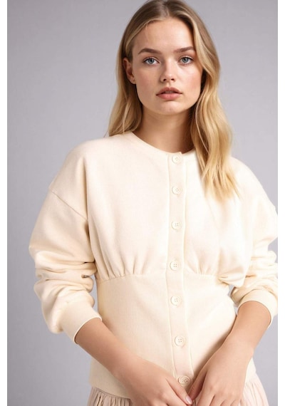 Defacto Fıtted Bisiklet Yaka Kalın Sweatshirt Kumaşı Hırka G9747ax26spbg286 Bej-bg286