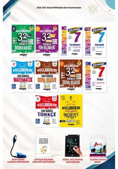 2026-2027 Ankara Yayıncılık 7. Sınıf 10 Kitap Seti - Matematik Fasikülleri, Matematik Soru Bankası, Türkçe Güçlendiren Fasiküller, İngilizce Güçlendiren Soru Bankası