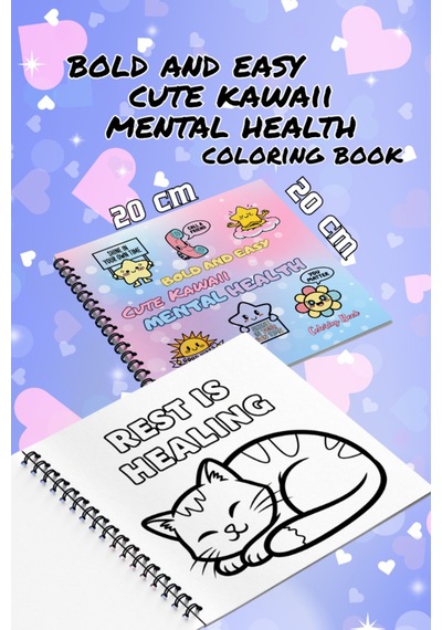Cute Kawaii Mental Health Bold And Easy - 20x20 Büyük Boyama Kitabı, Çocuklar Ve Yetişkinler İçin
