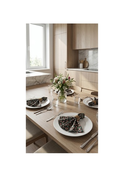 %100 Pamuk Siyah Simli Şeker Desenli Kumaş 4 Adet Amerikan Servis 35x45 Siyah - 900579047 Siyah