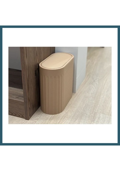 Bezos 3d Baskı Yivli Oval Çöp Kutusu Sallanır Kapaklı Banyo Tuvalet Mutfak Ofis Kovası 24x12x23 Cm Bej Ob