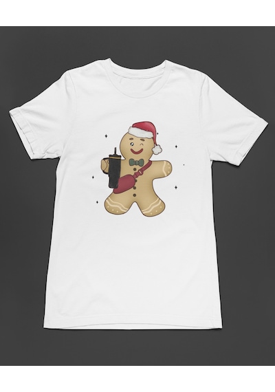 Bumeta Kurabiye Gingerbread Noel Yılbaşı Unisex Tişört T-shirt Beyaz