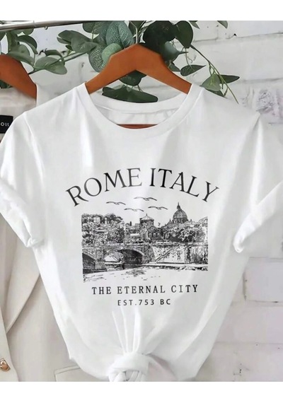 Startmore Rome Italy Desen Baskılı Basic Beyaz