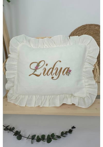 Gros Shop Müslin Yeni Doğan 4katlı Organik %100pamuk Kişiye Özgü Nakışlı Hastane Çıkış Seti Papatya Model-9 Ekru-3