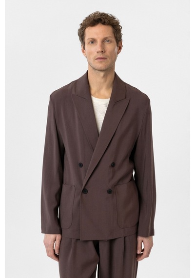 Antioch Relax Fit Diagonel İnce Erkek Blazer Ceket Kahve