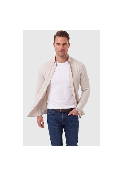 Deepsea Erkek %97 Pamuk Slim Fit Dar Kesim Petek Dokulu Likralı Örme Bej Gömlek 2600707