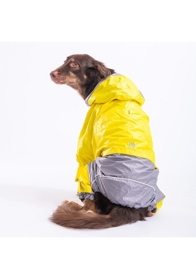 Pawstar Bicolor Gri Sarı Polarlı Su Geçirmez Orta Büyük Irk Köpek Yağmurluk Tulum