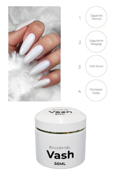 Vash Protez Tırnak Jeli Milky White 50 Ml Uv/led Protez Tırnak Jeli - Beyaz