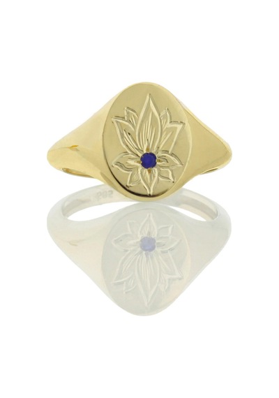 Safir Taşlı Lotus Çiçeği Altın Yüzük