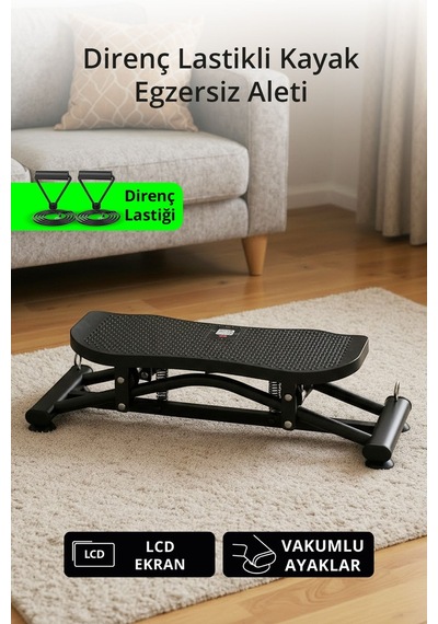 T-233 Kayak Egzersiz Aleti / Lcd Ekran / Vakumlu Ayaklar / Direnç Lastiği Siyah