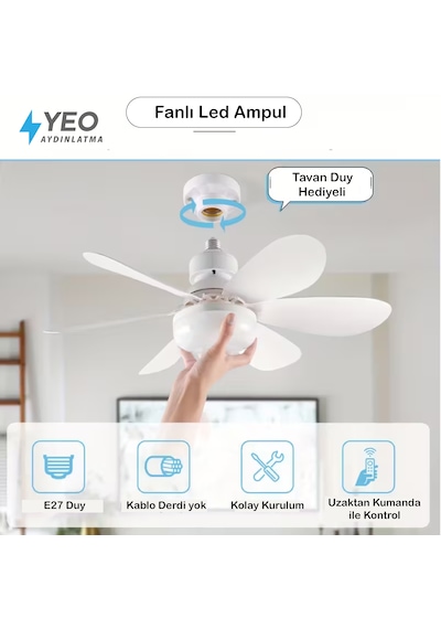 Led Işık Ve Fan Sessiz 3 Renk Modu Ve 3 Hız Modu Kumandalı Tavan Vantilatörü