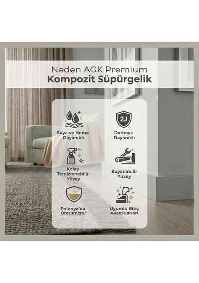 Espumo Kompozit Süpürgelik 8 cm Açık Gri | Suya Dayanıklı Parke Duvar Süpürgelik 2,40 m ESP202