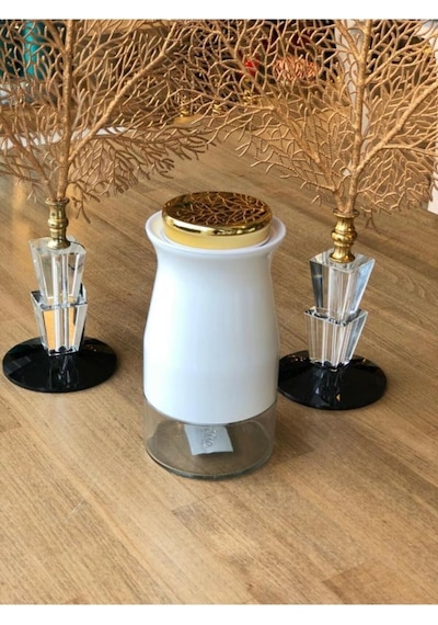 Sembol Silidir 20 Cm Kavanoz White-Gold Kıtchenart-115
