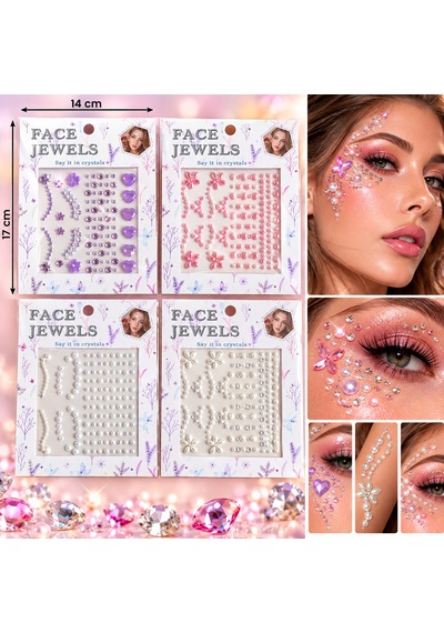 4 Adet Birden Rengarenk Yapışkanlı Yüz Taşı Face Gems Taşlı Yüz Ve Vücut Süsü