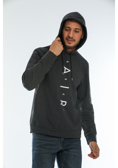 Süperlife Erkek Kapşonlu Regular Fit Air Baskılı İnce Sweatshirt Spr22sw162 Antrasit