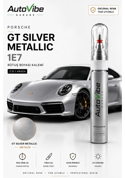 Porsche Gt Silver Metallic M7z Rötuş Boyası Ve Rötuş Çeliği Seti Kalemi 2'si 1 Arada Orijinal Renk Uyumlu