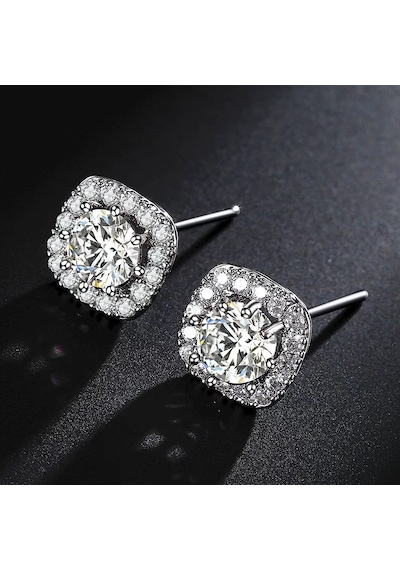 Monemel Kristal Taşlı Küpe Altın Kaplama E0304 Gümüş
