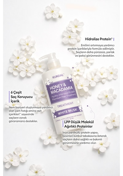 Canlandırıcı Saç Bakım Seti Kundal Honey & Macadamia Nature Shampoo+treatment-white Musk Edition