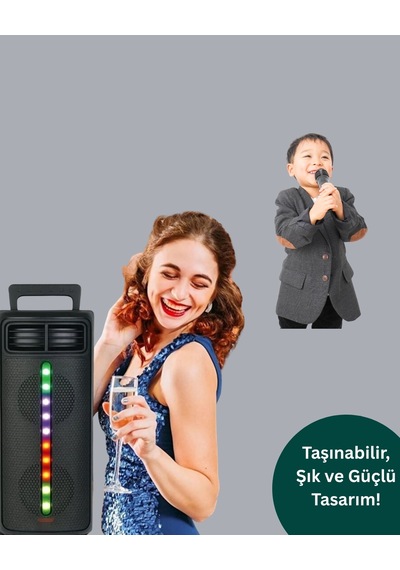 Mey İthalat Bluetooth Işıklı Hoparlör 2x5w Güç Usb + Tf Kart + Fm Radyo Siyah Renk