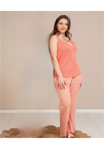 Baha Perfect Club Kadın İp Askılı V Yaka Pijama Takımı 4362k - 1 Adet Kiremit