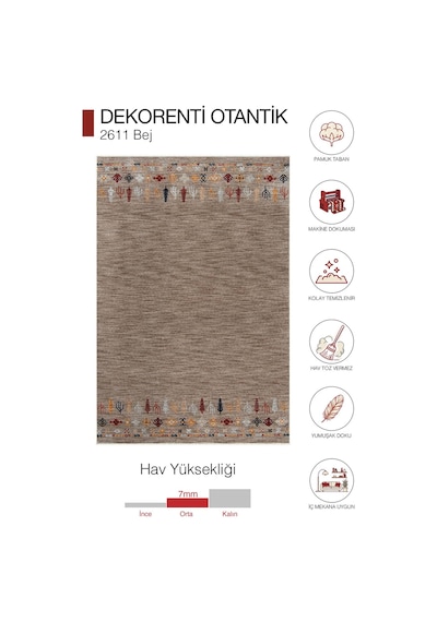 Dekorenti Otantik 2611 Bej Vizon Halı Vintage Etnik Desenli Vizon Halı