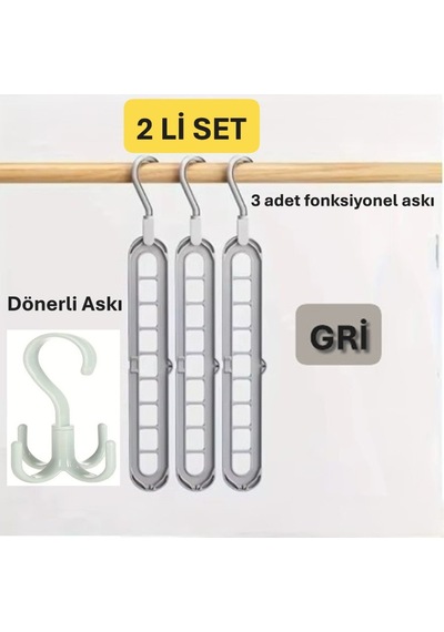 3 Adet Fonksiyonlu Dolap İçi Düzenleyici Organizer Askı Tişört Gömlek Elbise Askısı-gri Plastik Gri Diğer