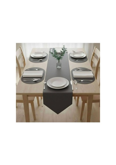 Kk Swords 4+1 Adet Deri Amerikan Servis+runner Set 4 Amerikan Servis -1 Runner Supla Decor Masa Decoru Gri
