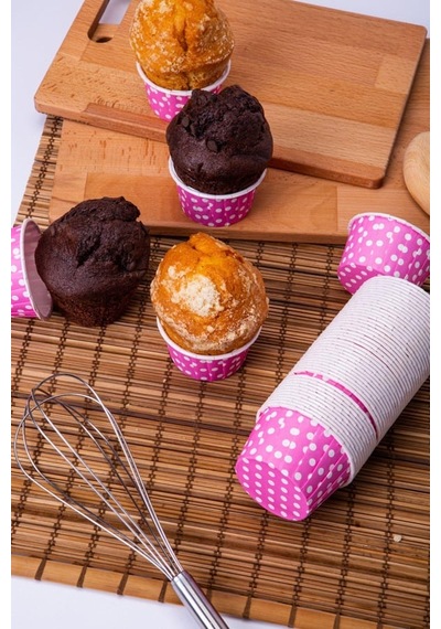 25 Adet Pembe Puantiyeli Cupcake Kek Kapsülü Tüm Yaşlar