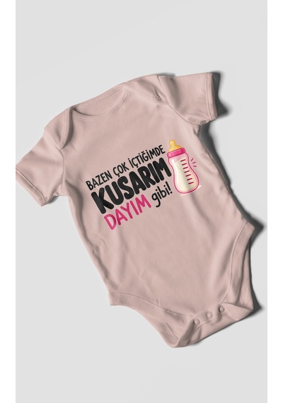 Morivokids Dayıya Özel Kısa Kollu Bebek Body %100 Pamuk Zbn186-kk Pastel Pembe