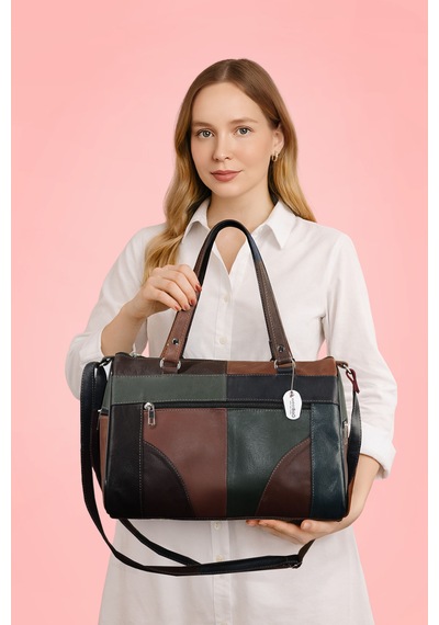Westbag Hakiki Deri Lüks Kol Omuz Askılı Çapraz Postacı Çok Gözlü Çanta Koyu Çok Renkli