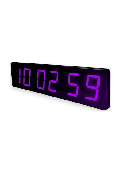 Sanec Wifi Senkronize Saniyeli Dijital Led Duvar Ve Masa Saat Derece Otomatik İnternet Saat Ayarlı, Mor Led, 15x50 Cm Mor