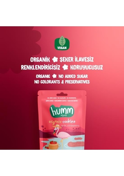 Organik Vegan Çilekli Kurabiye Atıştırmalık Paketi - 12 Adet 640 G