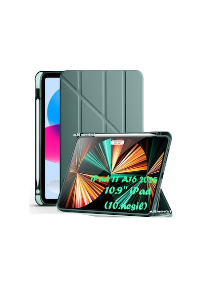 Apple Uyumlu iPad, 11 A16 2025 Kılıf Yumuşak Üçgen Standlı Kalem Bölmeli Akıllı Uyku Modlu A3354