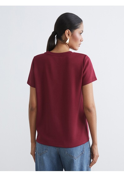 Lcwaıkıkı Basic Bordo Bisiklet Yaka Soft Touch Kadın Tişört