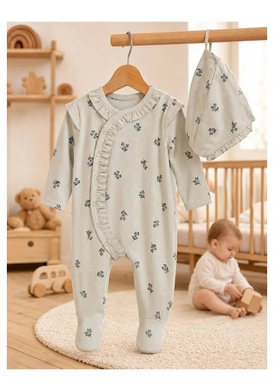 Ferasty İstanbul Kız Bebek Tulum Bebe Yaka Uzun Kollu Açık Mavi