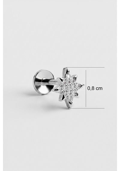 Kutup Yıldızı 18 Ayar Beyaz Altın Kaplama Gümüş Flat-lobe Piercing