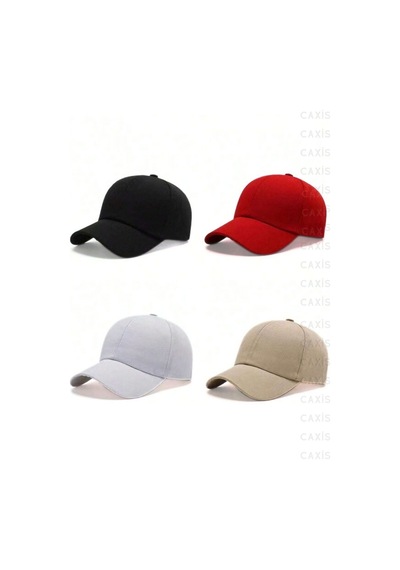 Caxis Spor Şapka Unisex 4 Adet Arkası Cırtlı Ayarlanabilir Siyah-beyaz-kırmızı-bej