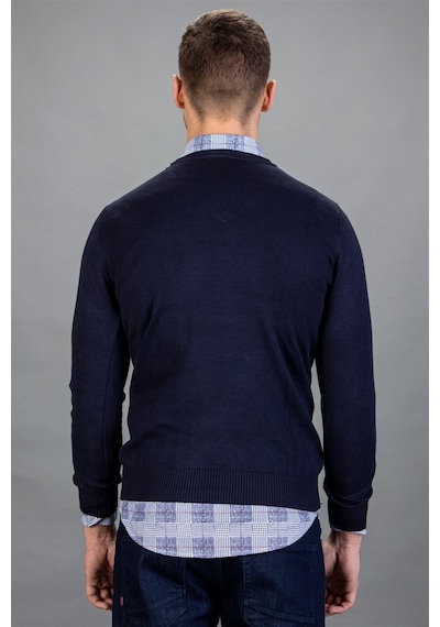 Tudors Slim Fit Dar Kesim V Yaka Pamuklu Erkek Kazak-6401 Mavi