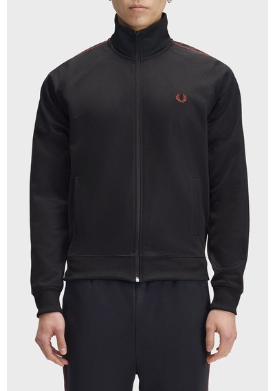 Fred Perry Kontrast Şeritli Dik Yaka Fermuarlı Sweat Erkek Sweat J5557 220 Siyah