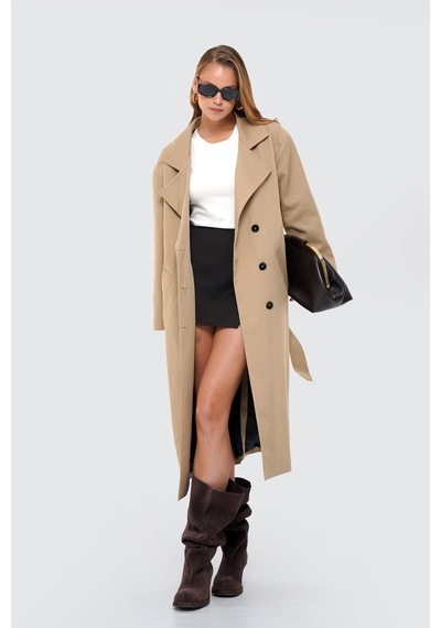 Thalure Kadın Camel Oversize Kuşaklı Trençkot