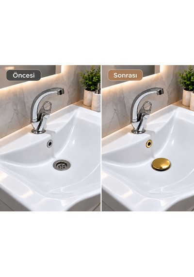 Lavabo Gider Süzgeci Bas Aç Pop-up Sistem Taşma Yüzüklü Dayanıklı Tasarım Sarı