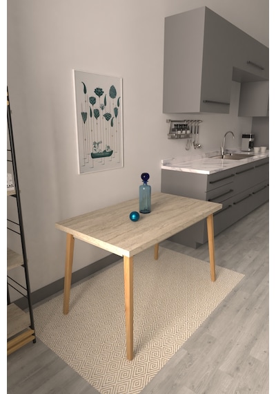Vilinze Avanos Mdf Sabit Traverten Mutfak Masası - 70x120 Cm