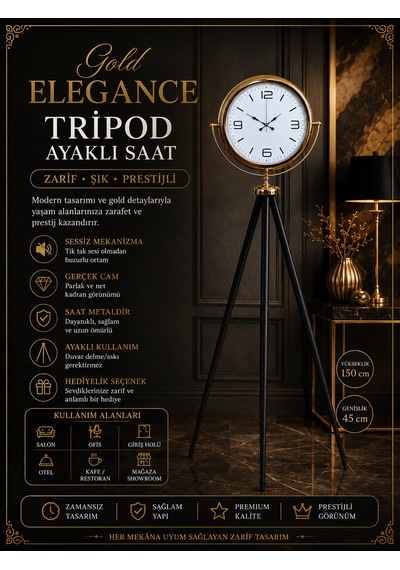 Elegance Gold Tripod Ayaklı Saat