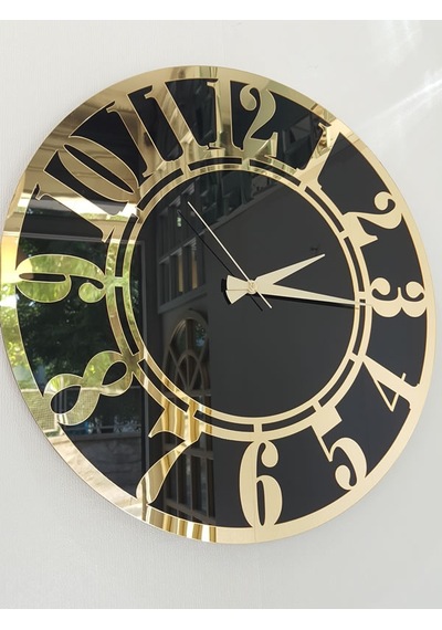 Ayna Denizi Golden Latin Black Model Altın Siyah Renk 50 Cm Dekoratif Aynalı Duvar Saati Siyah