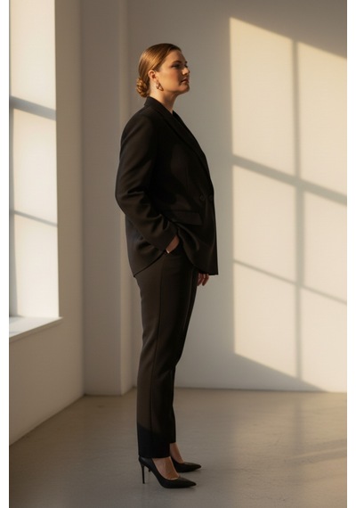 Hanezza Çift Düğmeli Blazer Ceket Plus Size Siyah - 789093682 Siyah