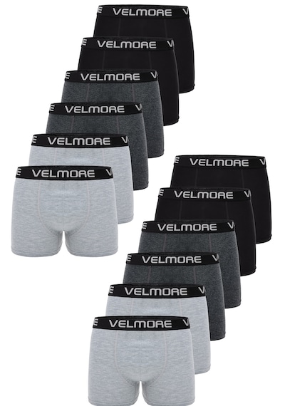 Velmore Erkek Boxer 12 Li Premium Kutu Pamuklu Likralı Beden S - 5xl Siyah-antresit-gri
