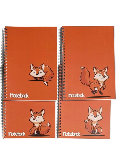 A5 Spiralli Tilki Konsept Defter 40 Yaprak 4'lü Tamamı Çizgisiz