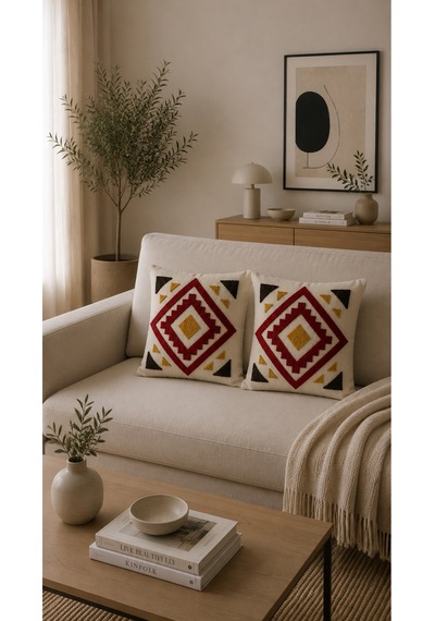 Punch Nakış İşlemeli 2'li Kırlent Kılıfı 40x40 Kırmızı