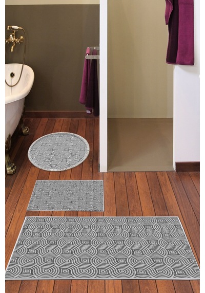 Dekoreko Kaymaz Taban Djt 3 Lü Banyo Paspas Takımı Trend Karışık Modern 605m gri